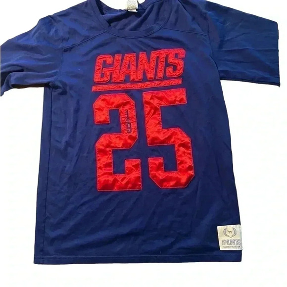 PINK NY GIANTS football pink by Victoria secret 3/4 jersey tshirt size small - Picture 2 of 6